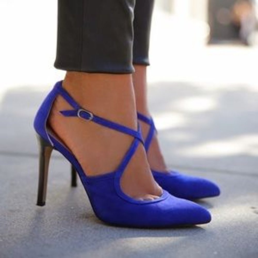 Cobalt Royal Blue Suede Strappy Heel Sole Society "Karenza" Pump